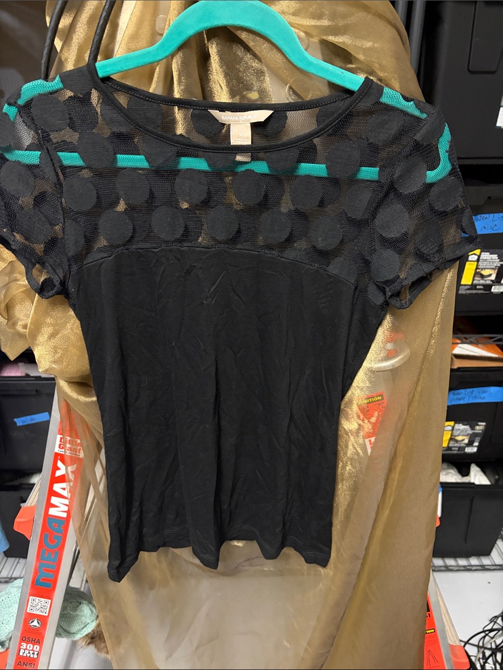 Banana Republic Black Short Sleeve Top with Polka Mesh